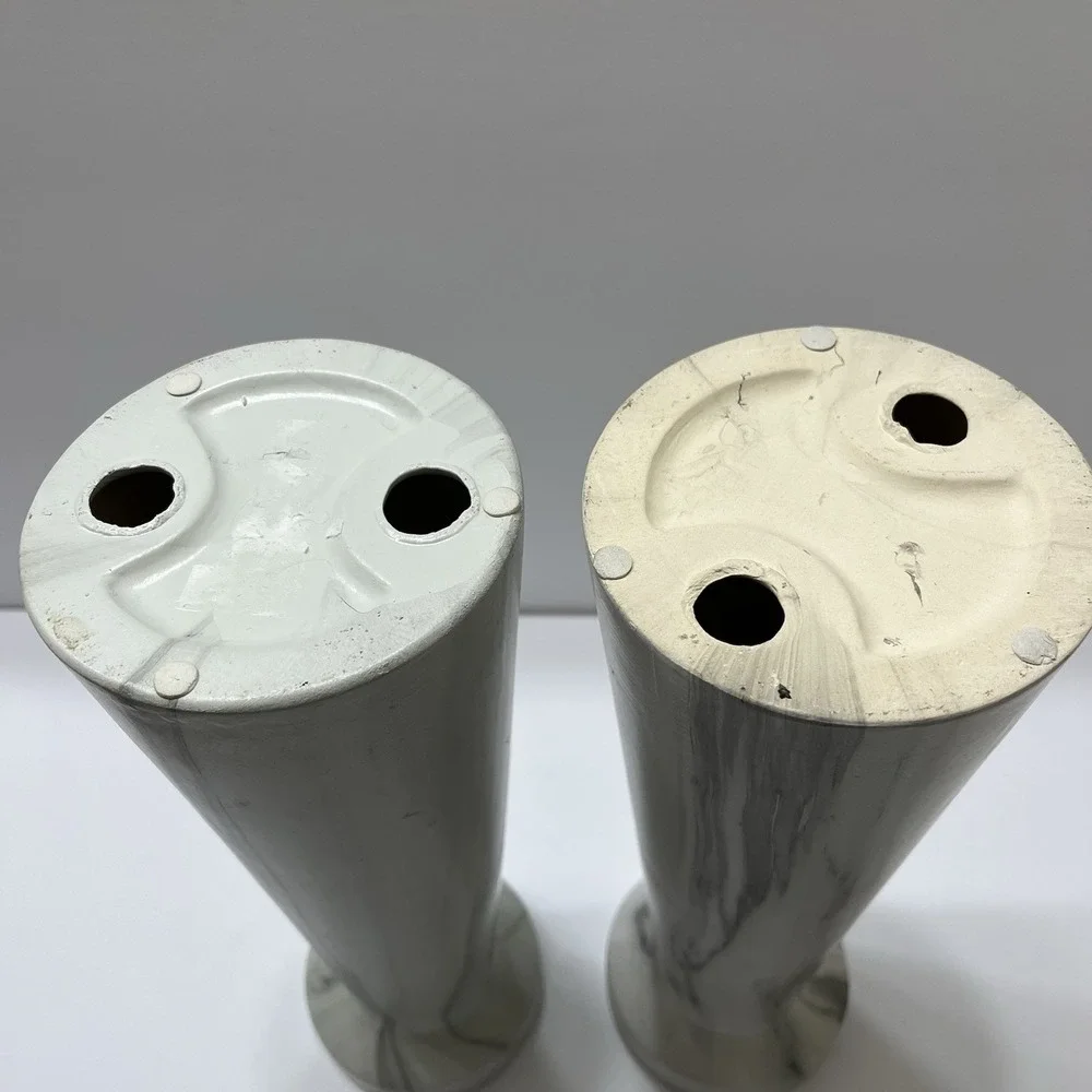 Ceramic Pillar Candle Holders Marble Look Gray White Swirl 12